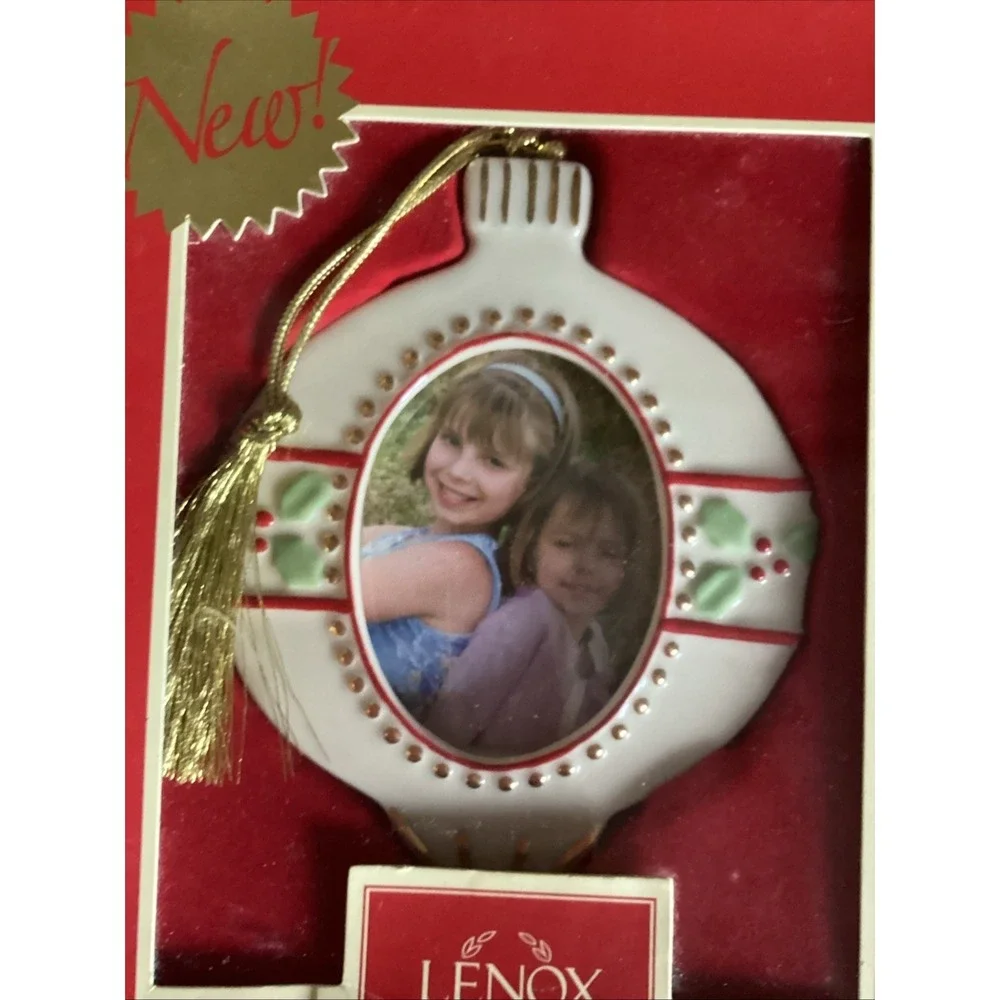 Lenox Porcelain Photo Frame Christmas Ornament Gold Trim NIB